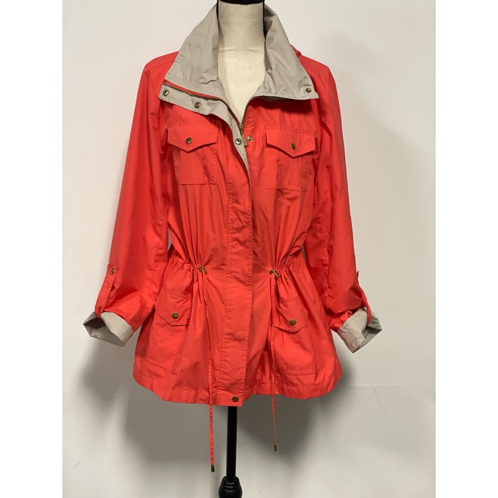 JM Collection Lightweight Raincoat Jacket Coral Size L - Picture 4 of 16
